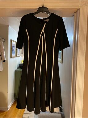 Danny & Nicole Black Midi Dress with White Piping